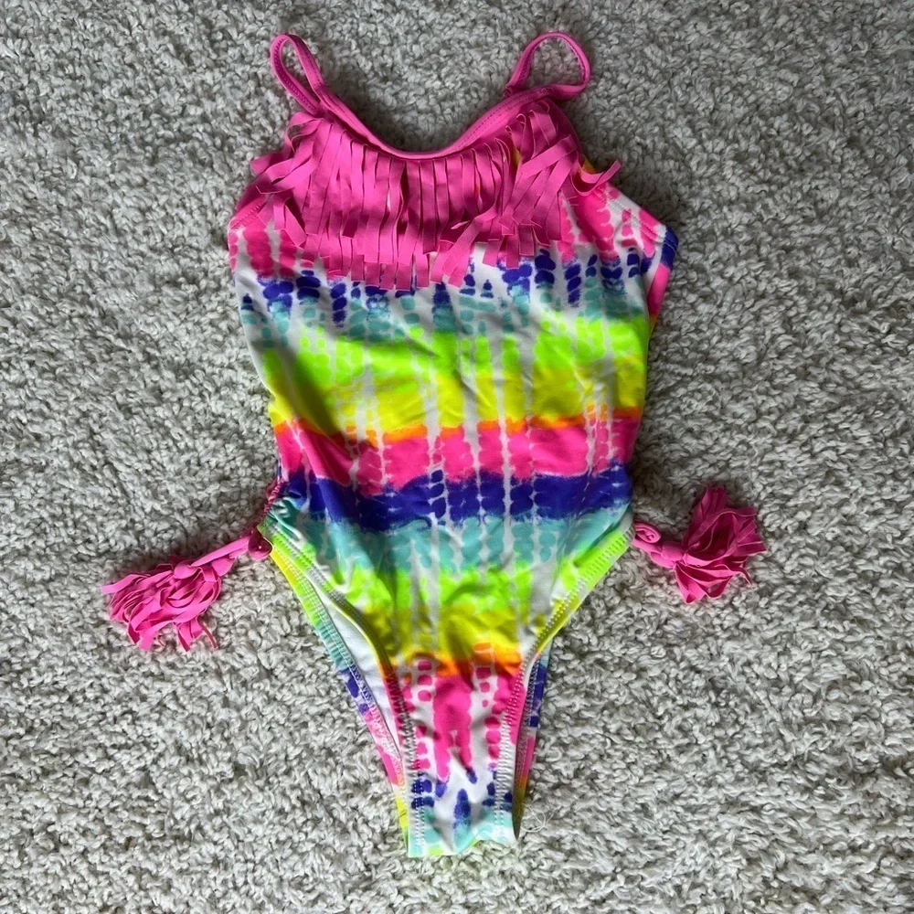 Girls 6x Jantzen Girls Tie-Dye Fringe One piece Swimsuit
